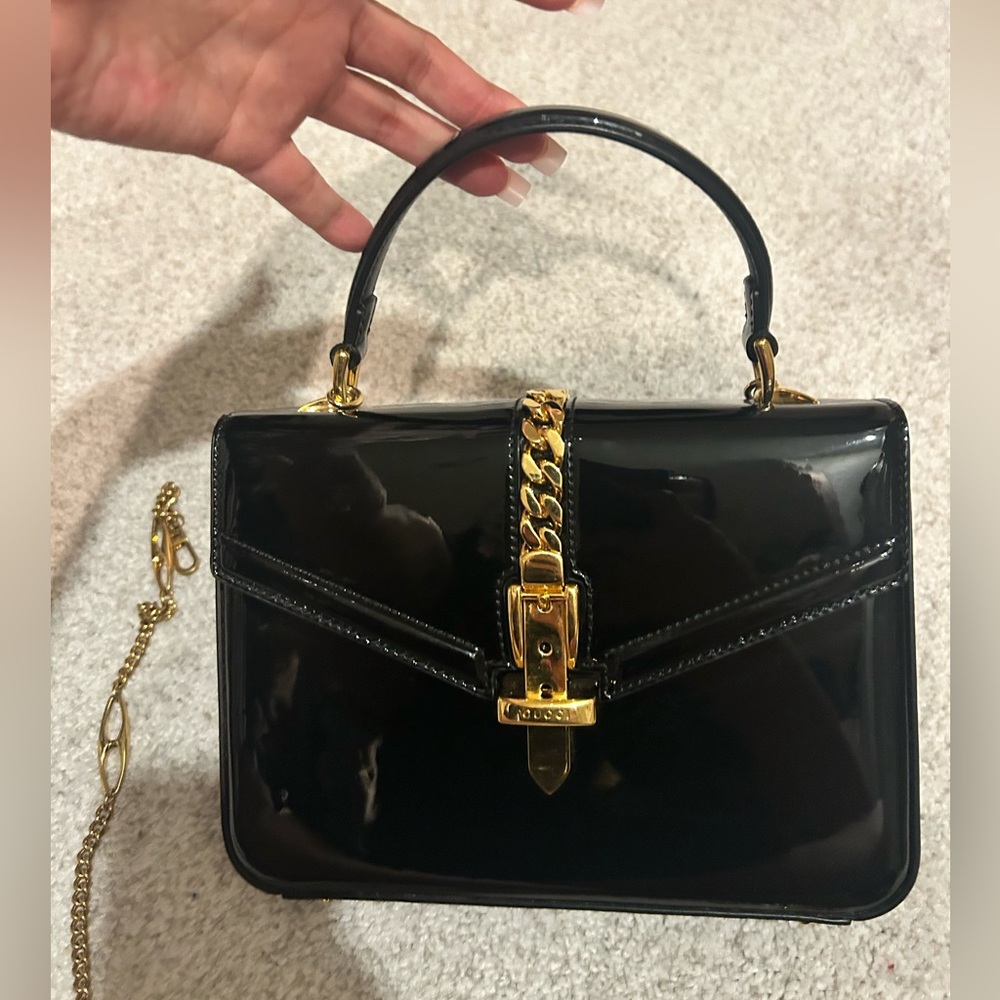Gucci Black Patent Mini Bag with Gold Accents Excellent Condition!